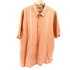 Cubavera Adobe Tan White Trim Bowling Guayabera Short Sleeve Button Down Shirt
